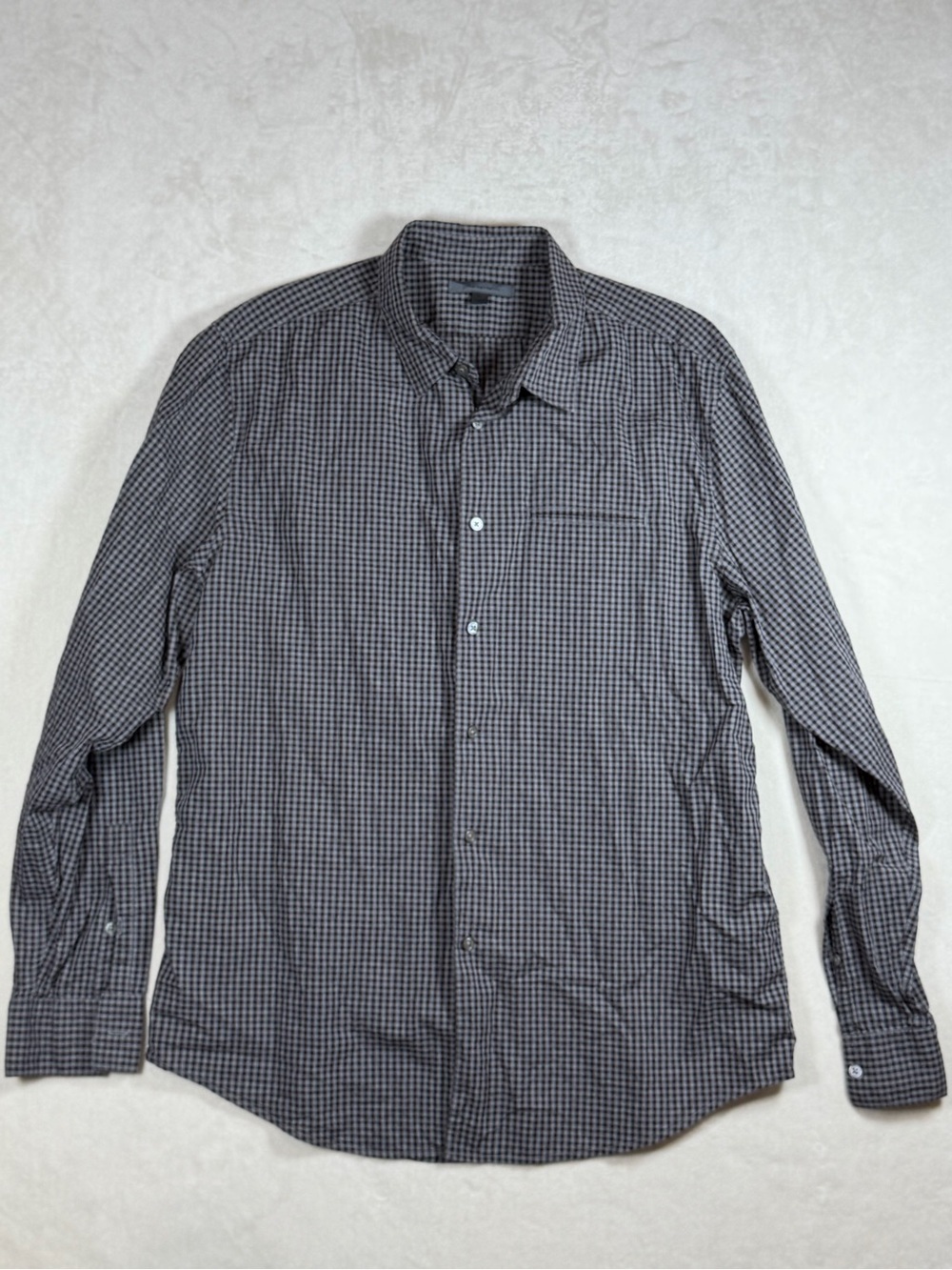 John Varvatos Black and Gray Small-Check 100% Cotton Button Front Shirt